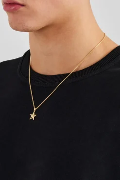 JWL-PEND Micro Polished Star Cuban Necklace - 15mm - Gold