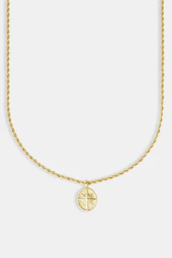 JWL-PEND Micro Polished Starburst Rope Necklace - 15mm - Gold