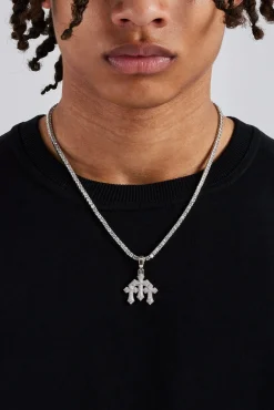 JWL-BUND Micro Triple Cross Pendant & 3mm Tennis Chain - White