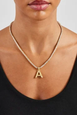 Women JWL-PEND Mini Polished Balloon Letter Pendant & 3mm Tennis Chain - Gold