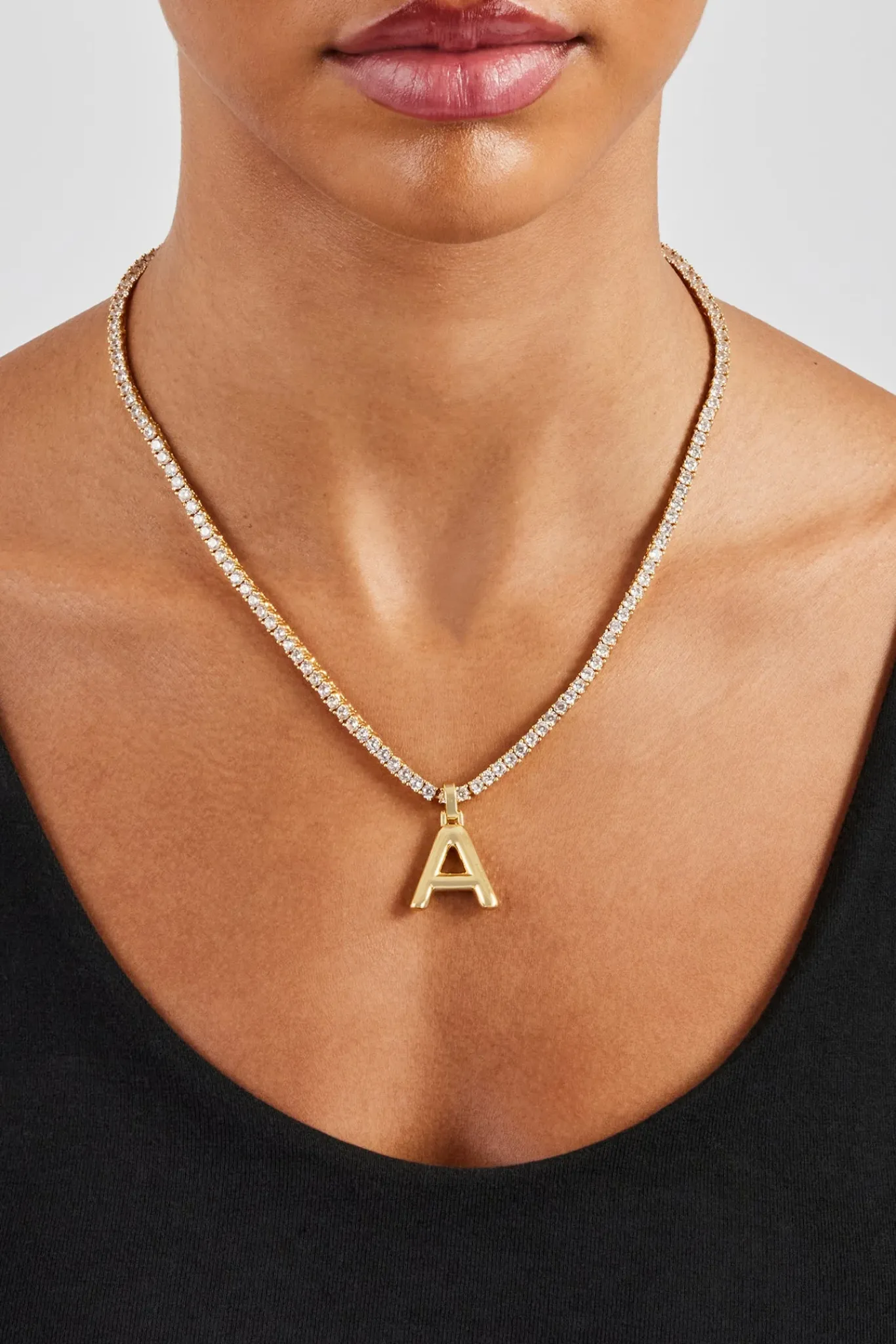 Women JWL-PEND Mini Polished Balloon Letter Pendant & 3mm Tennis Chain - Gold