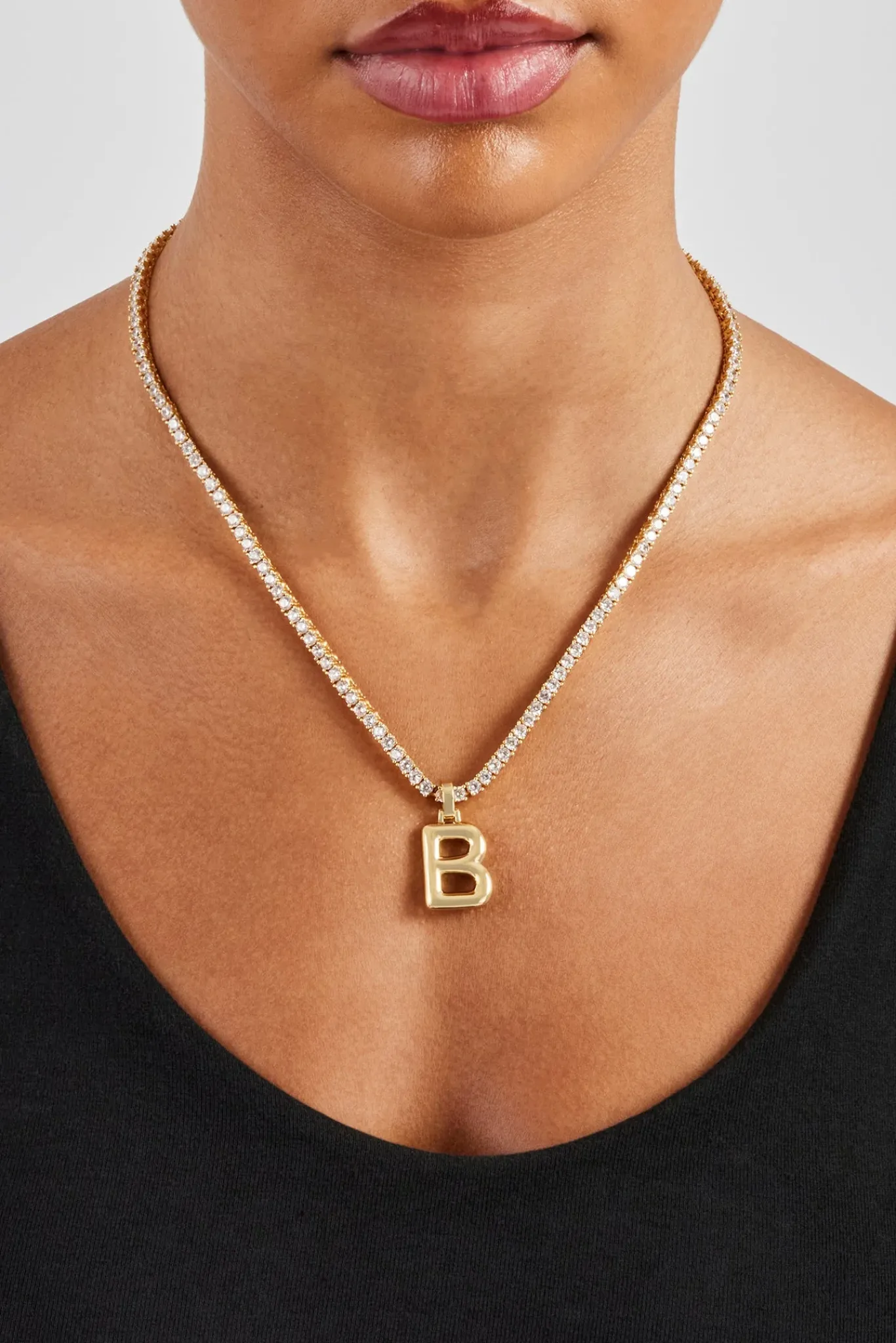 Women JWL-PEND Mini Polished Balloon Letter Pendant & 3mm Tennis Chain - Gold