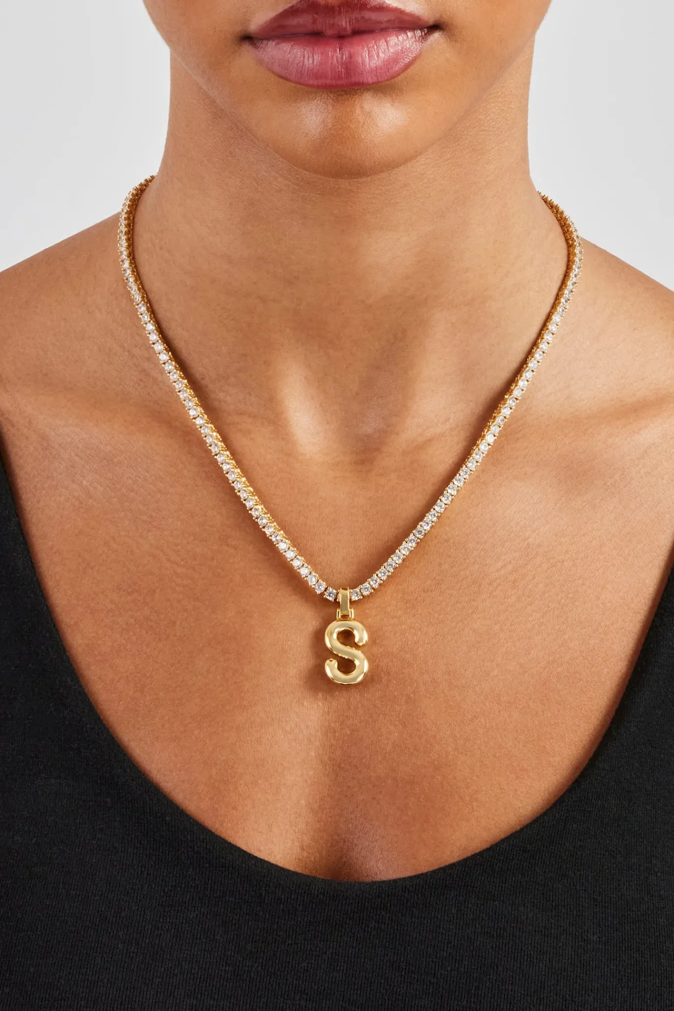 Women JWL-PEND Mini Polished Balloon Letter Pendant & 3mm Tennis Chain - Gold