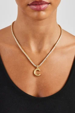 Women JWL-PEND Mini Polished Balloon Letter Pendant & 3mm Tennis Chain - Gold