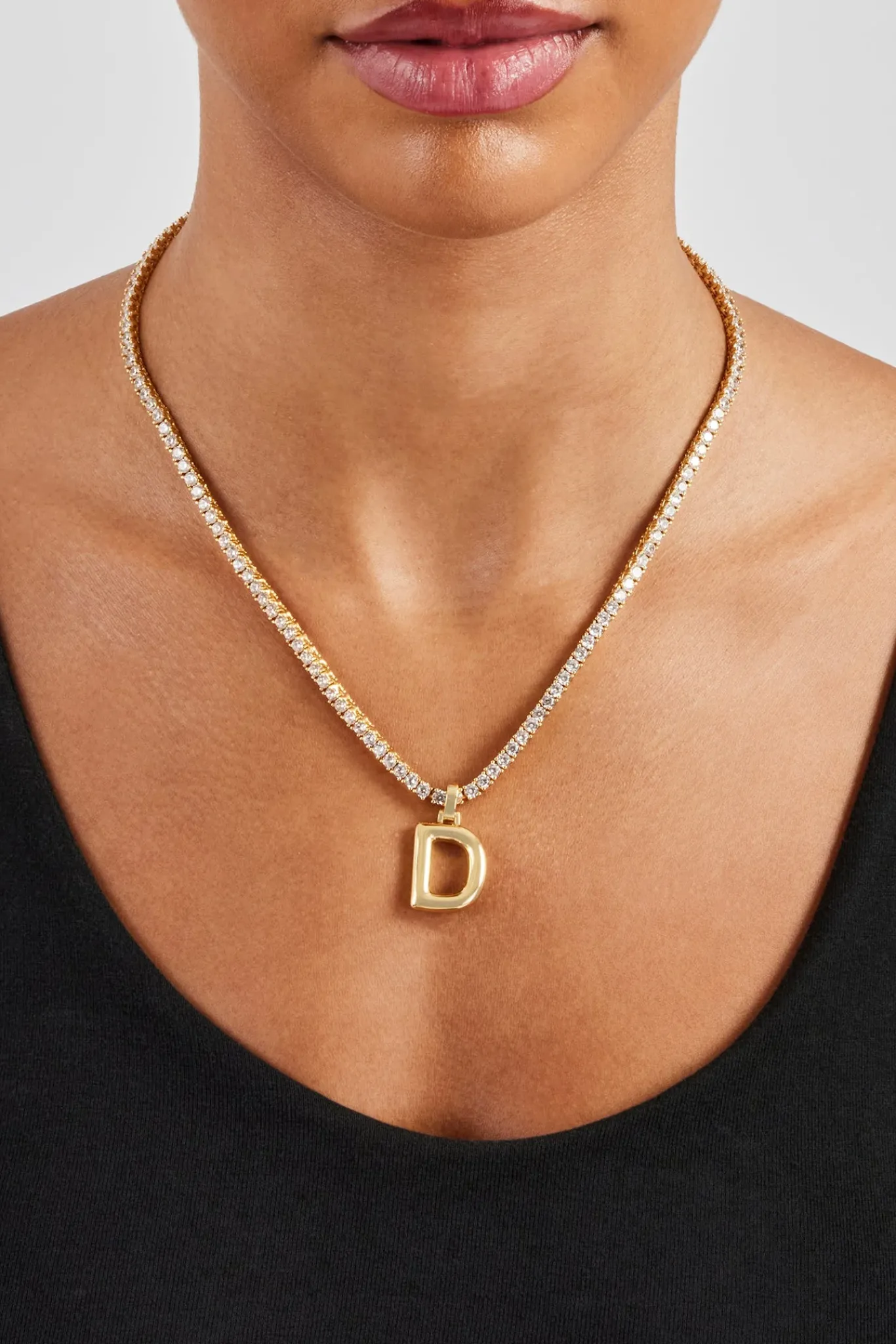 Women JWL-PEND Mini Polished Balloon Letter Pendant & 3mm Tennis Chain - Gold