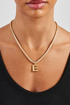 Women JWL-PEND Mini Polished Balloon Letter Pendant & 3mm Tennis Chain - Gold