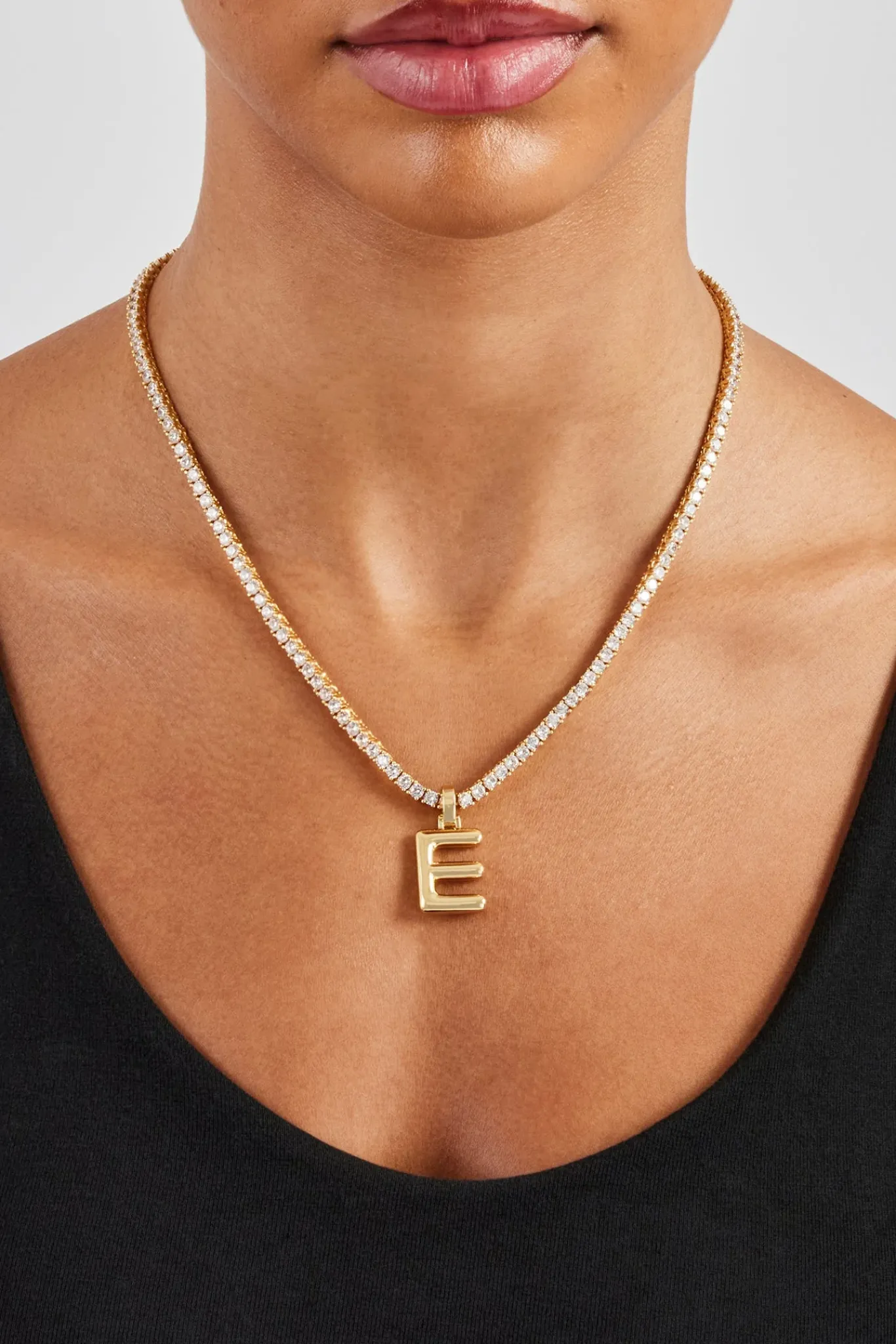 Women JWL-PEND Mini Polished Balloon Letter Pendant & 3mm Tennis Chain - Gold