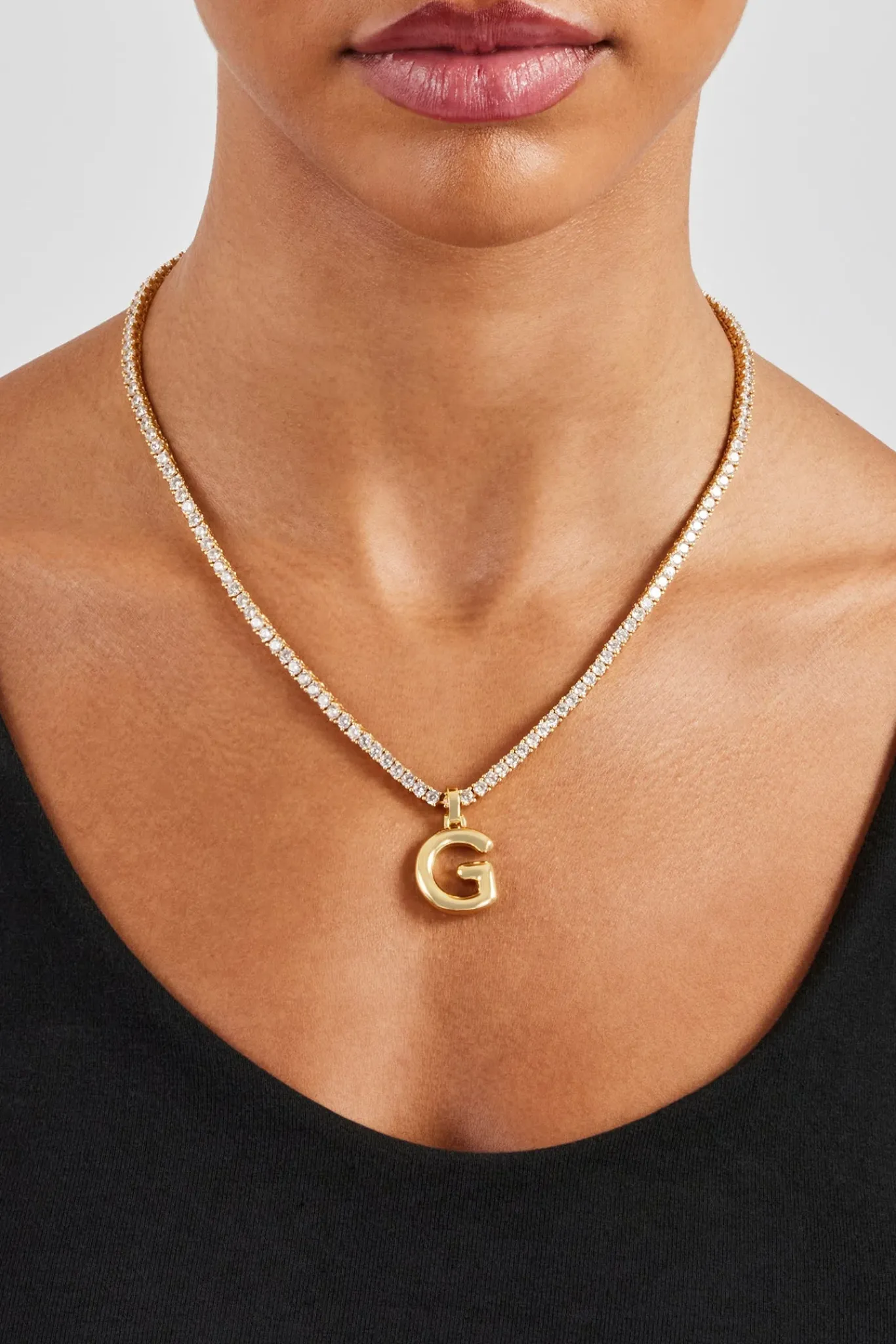 Women JWL-PEND Mini Polished Balloon Letter Pendant & 3mm Tennis Chain - Gold