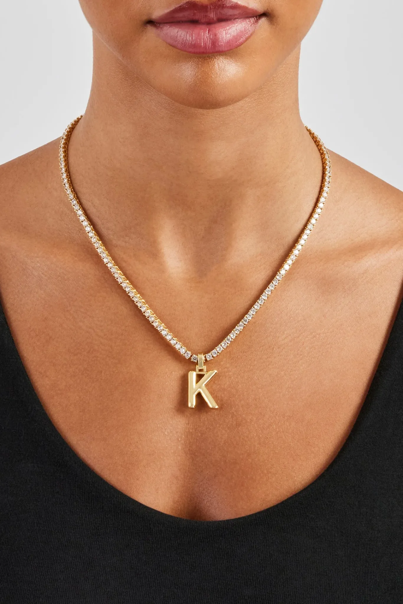 Women JWL-PEND Mini Polished Balloon Letter Pendant & 3mm Tennis Chain - Gold