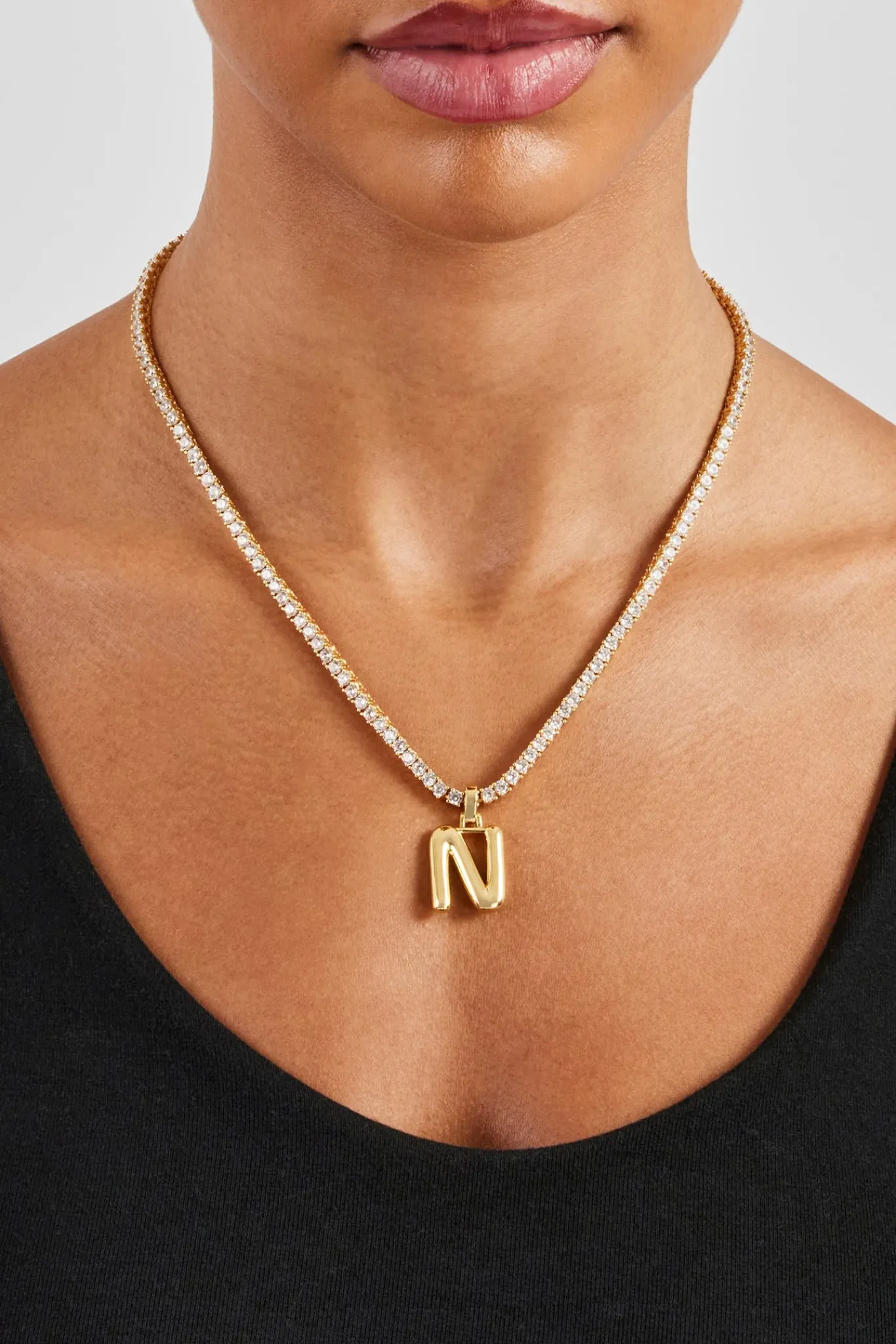 Women JWL-PEND Mini Polished Balloon Letter Pendant & 3mm Tennis Chain - Gold