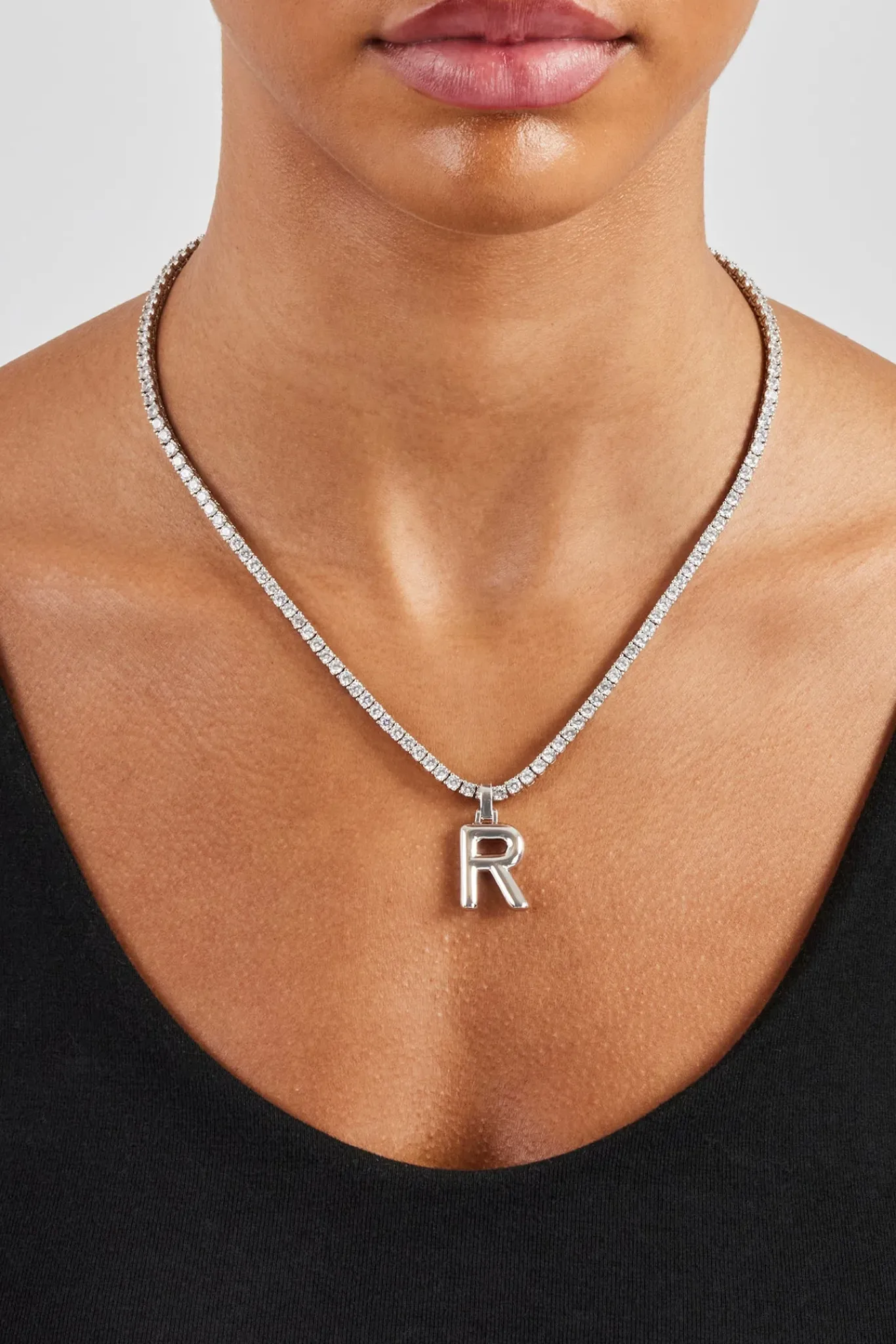 Women JWL-PEND Mini Polished Balloon Letter Pendant & 3mm Tennis Chain - White