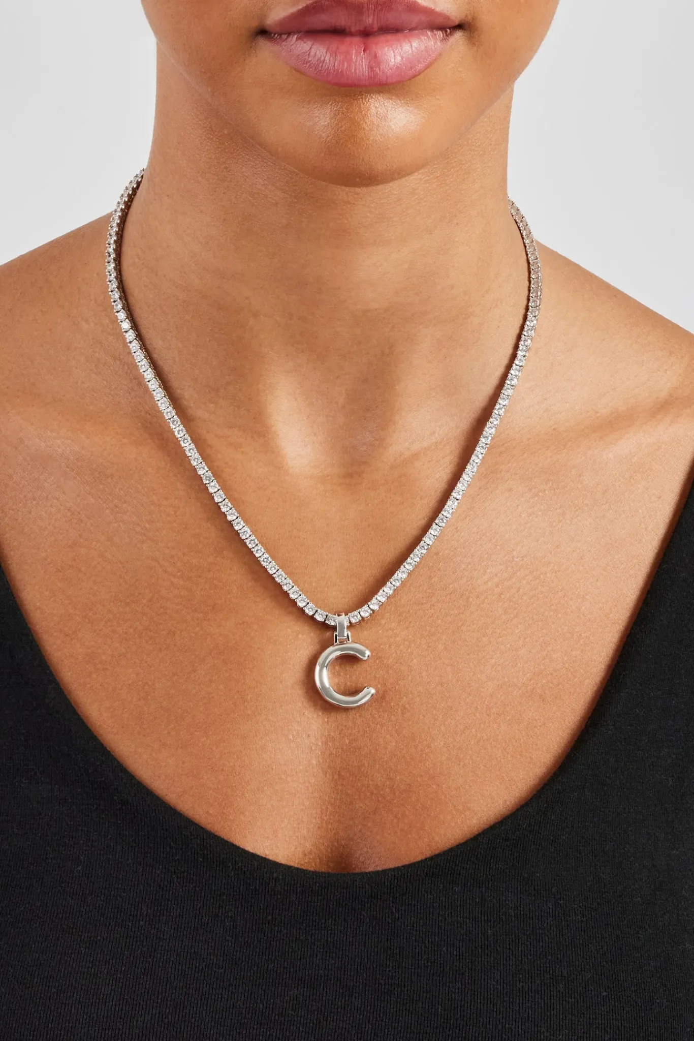 Women JWL-PEND Mini Polished Balloon Letter Pendant & 3mm Tennis Chain - White