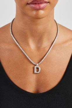 Women JWL-PEND Mini Polished Balloon Letter Pendant & 3mm Tennis Chain - White