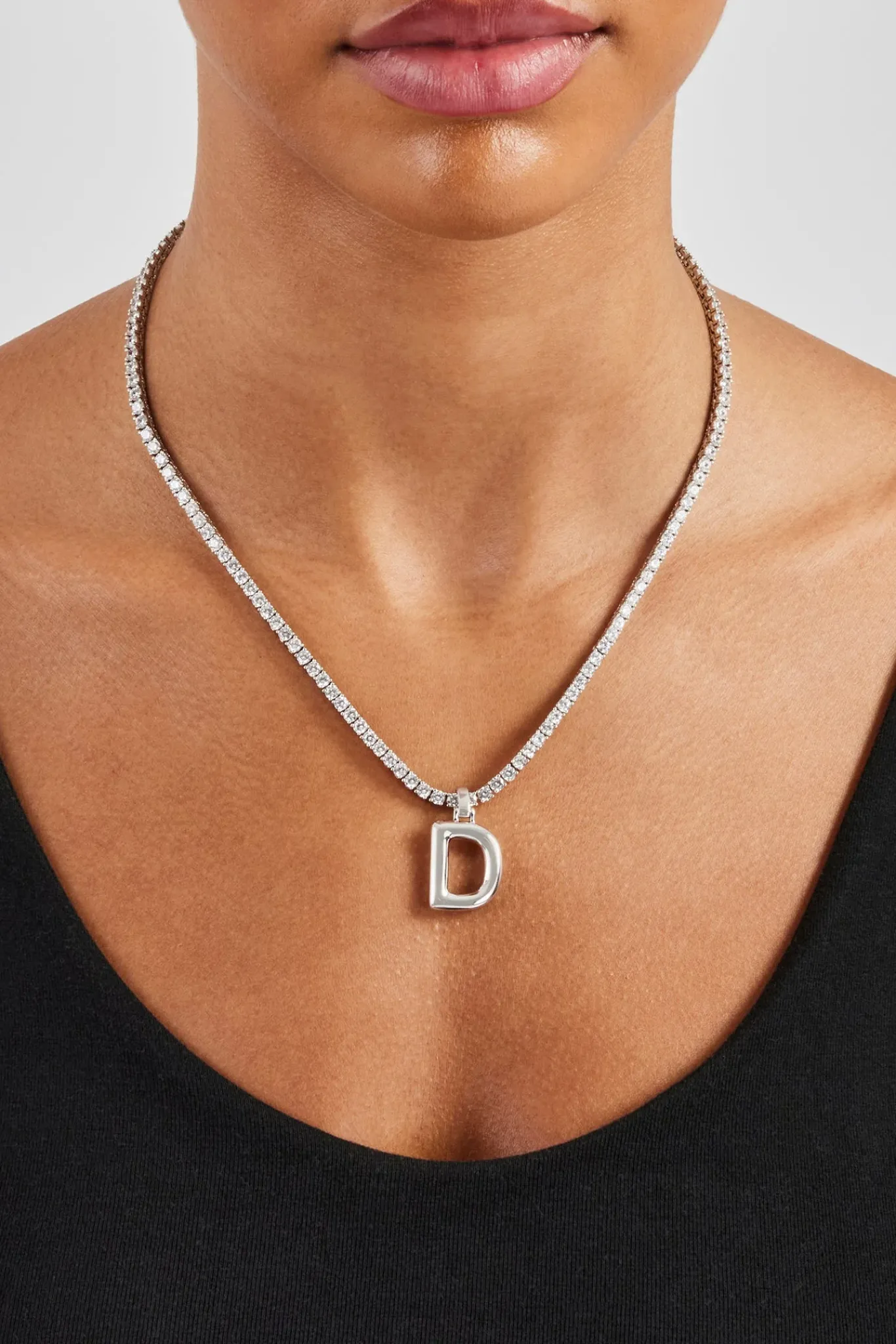 Women JWL-PEND Mini Polished Balloon Letter Pendant & 3mm Tennis Chain - White