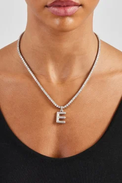 Women JWL-PEND Mini Polished Balloon Letter Pendant & 3mm Tennis Chain - White