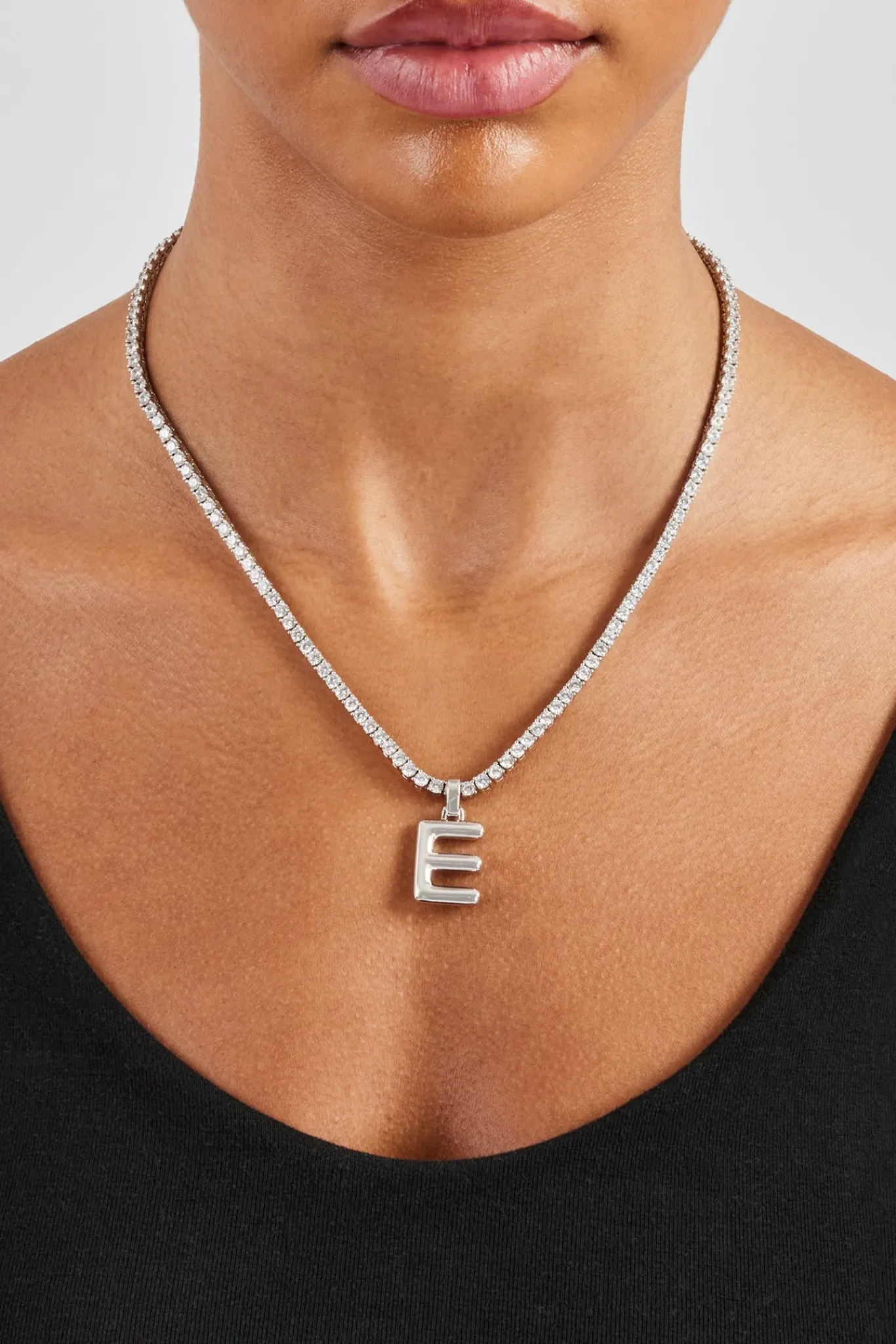 Women JWL-PEND Mini Polished Balloon Letter Pendant & 3mm Tennis Chain - White