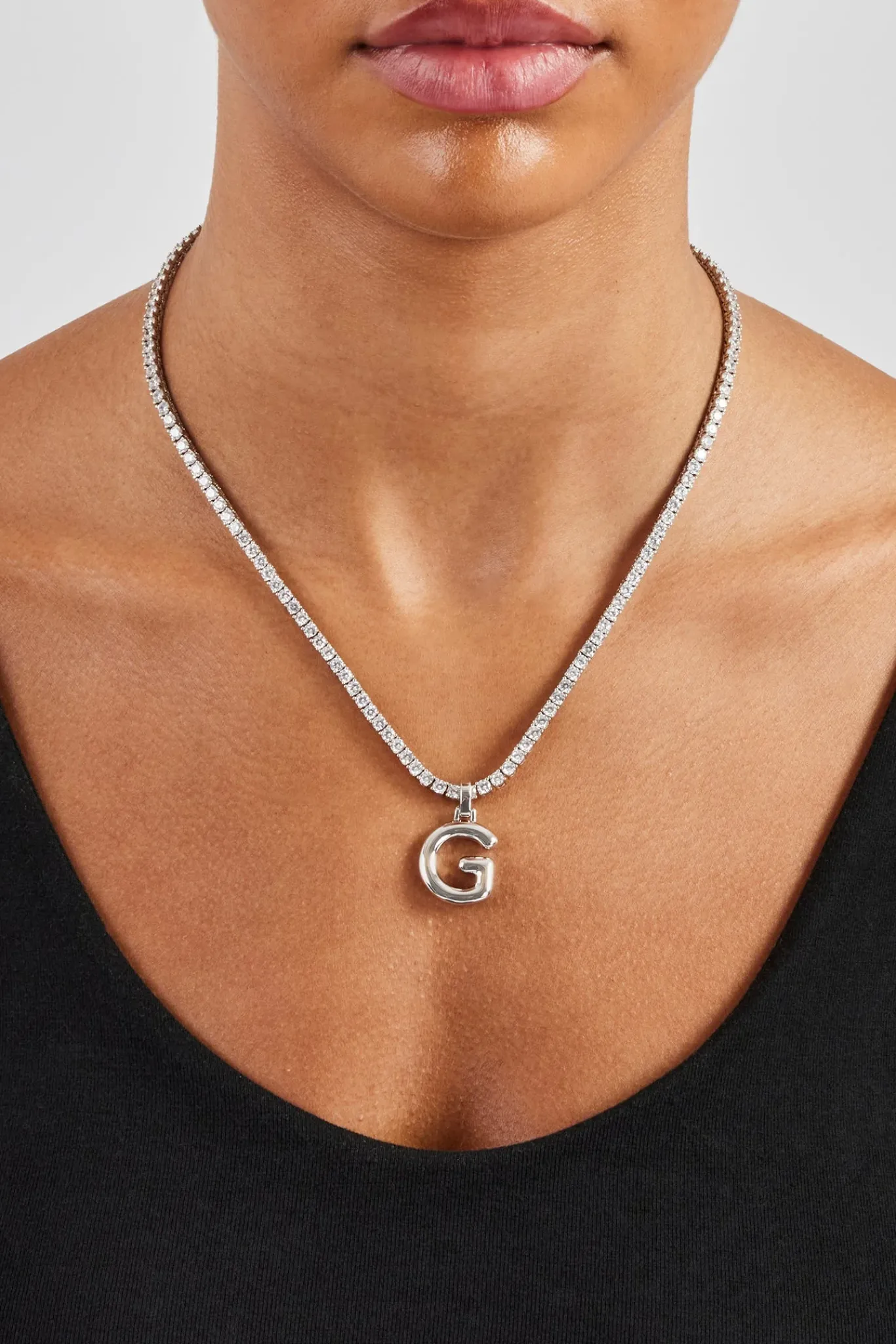 Women JWL-PEND Mini Polished Balloon Letter Pendant & 3mm Tennis Chain - White