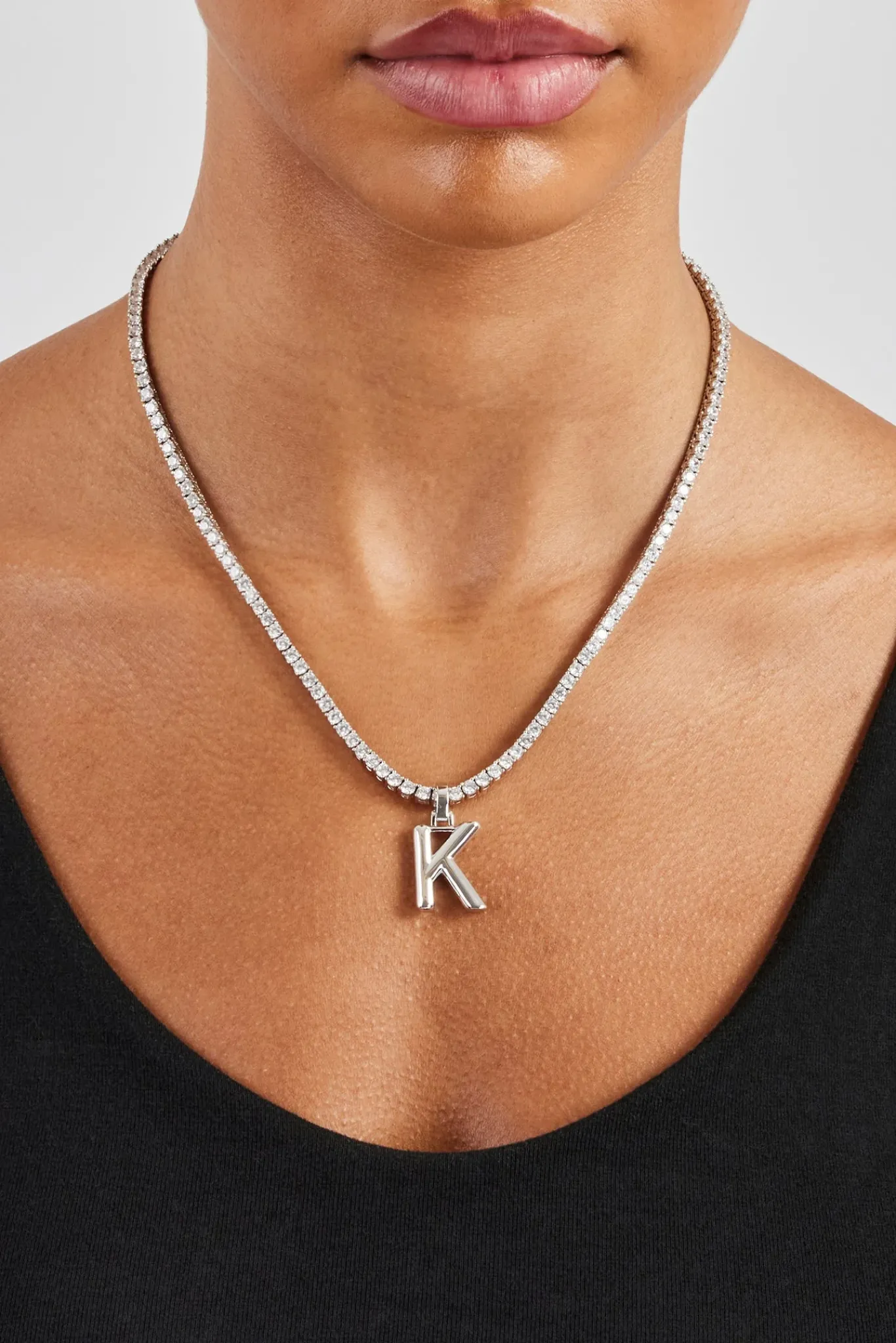 Women JWL-PEND Mini Polished Balloon Letter Pendant & 3mm Tennis Chain - White