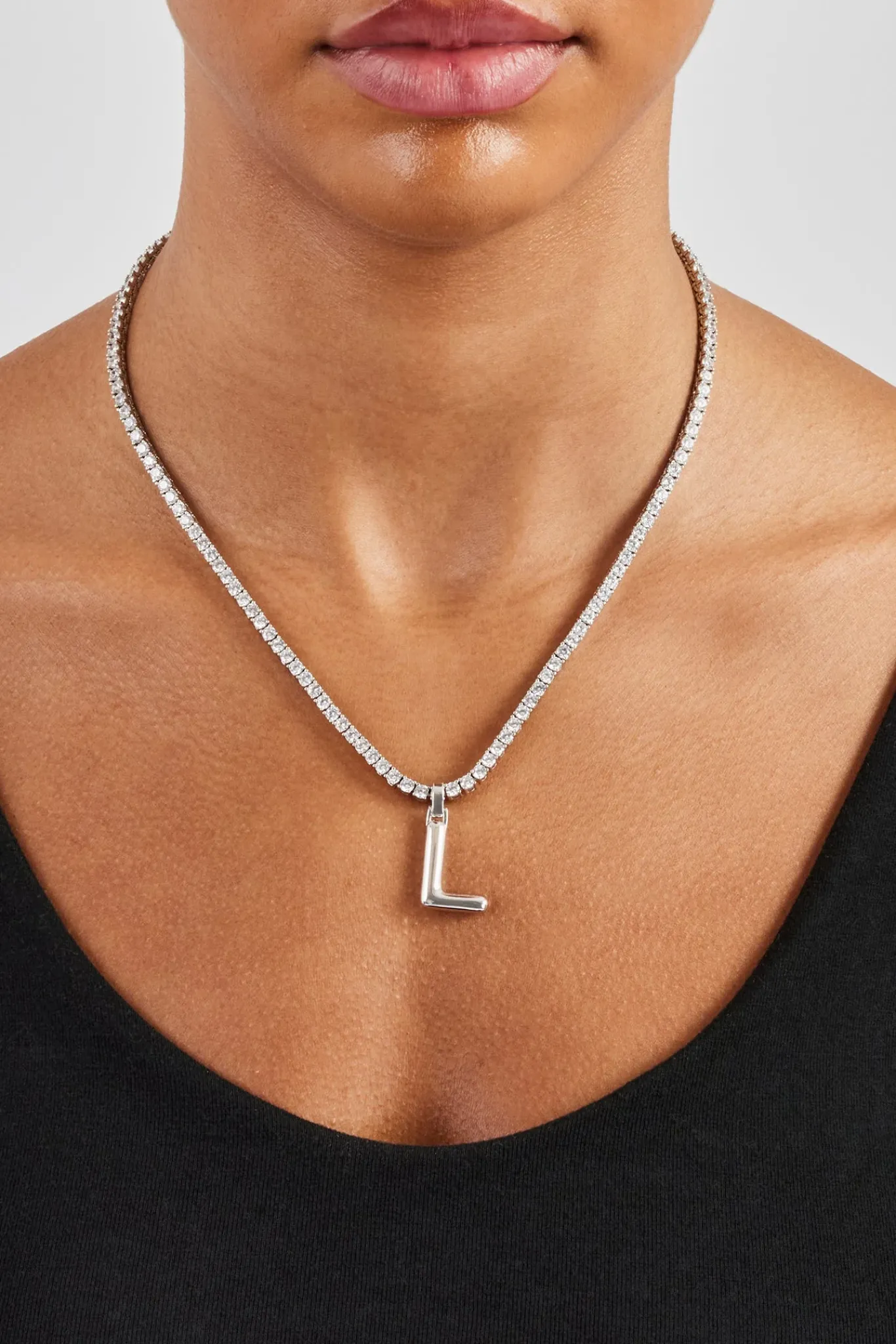 Women JWL-PEND Mini Polished Balloon Letter Pendant & 3mm Tennis Chain - White