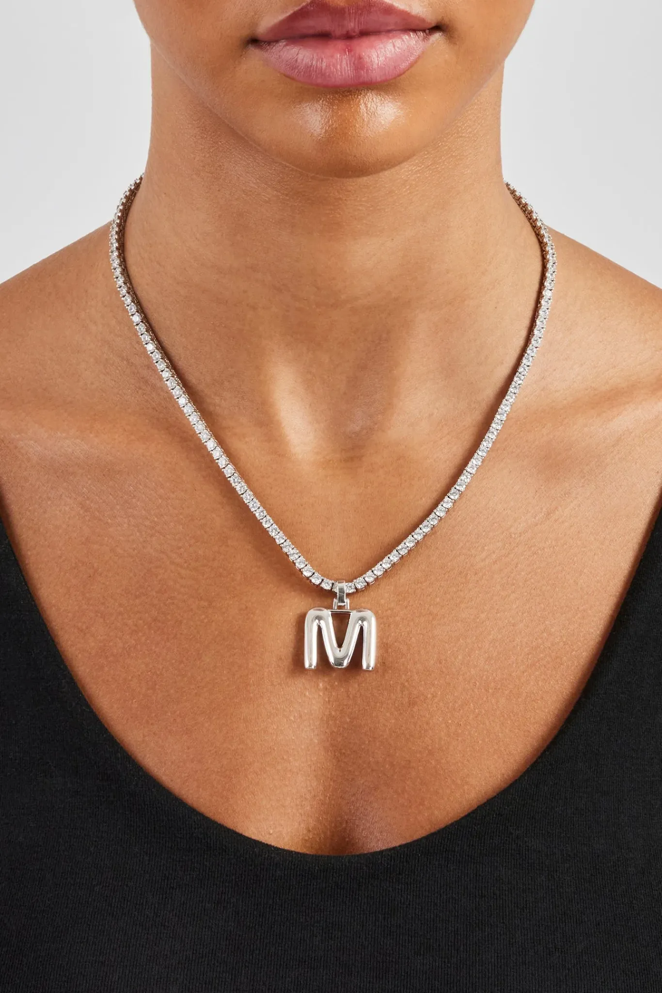 Women JWL-PEND Mini Polished Balloon Letter Pendant & 3mm Tennis Chain - White