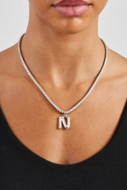 Women JWL-PEND Mini Polished Balloon Letter Pendant & 3mm Tennis Chain - White