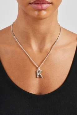 Women JWL-PEND Mini Polished Balloon Letter Pendant & 3mm Micro Cuban Chain - White