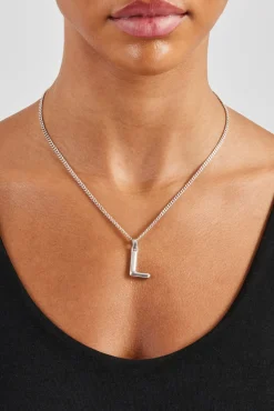 Women JWL-PEND Mini Polished Balloon Letter Pendant & 3mm Micro Cuban Chain - White