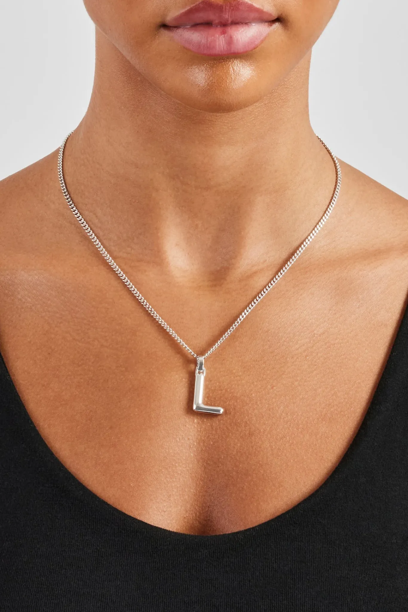 Women JWL-PEND Mini Polished Balloon Letter Pendant & 3mm Micro Cuban Chain - White