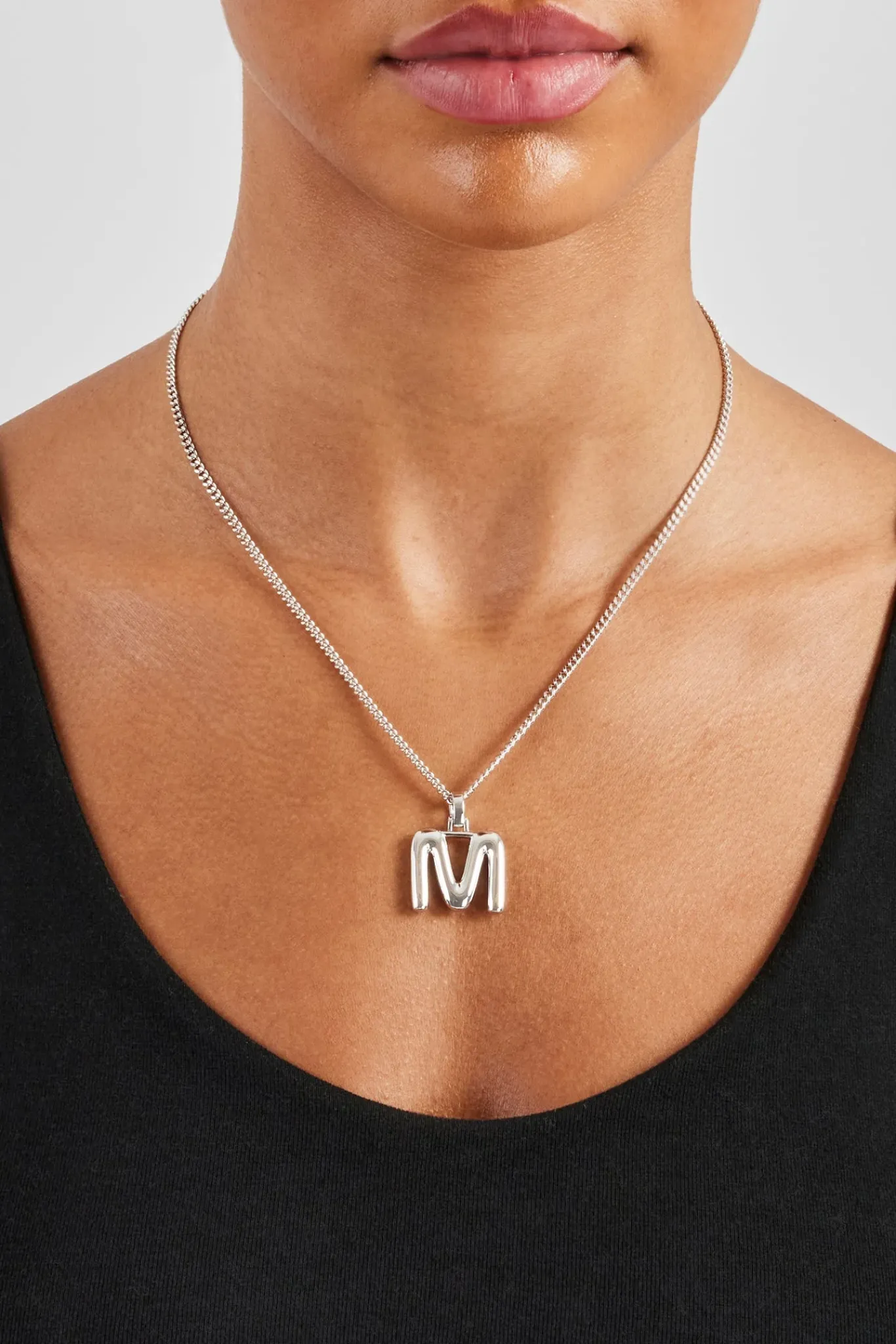 Women JWL-PEND Mini Polished Balloon Letter Pendant & 3mm Micro Cuban Chain - White