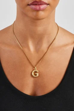 Women JWL-PEND Mini Polished Balloon Letter Pendant & 3mm Micro Cuban Chain - Gold