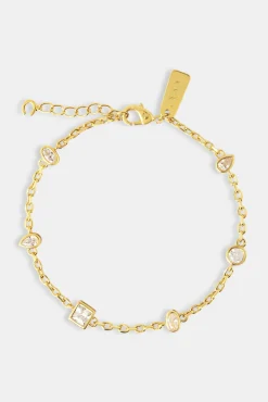 JWL-BRA Mixed Shape Gemstone Rolo Link Bracelet - 6mm - Gold