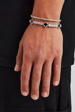 JWL-BUND 5mm Black Motif Tennis Bracelet & 3mm Tennis Bracelet - White