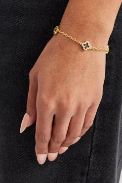 Women JWL-BRA 10mm Chocolate Enamel Motif Rolo Link Bracelet - Gold