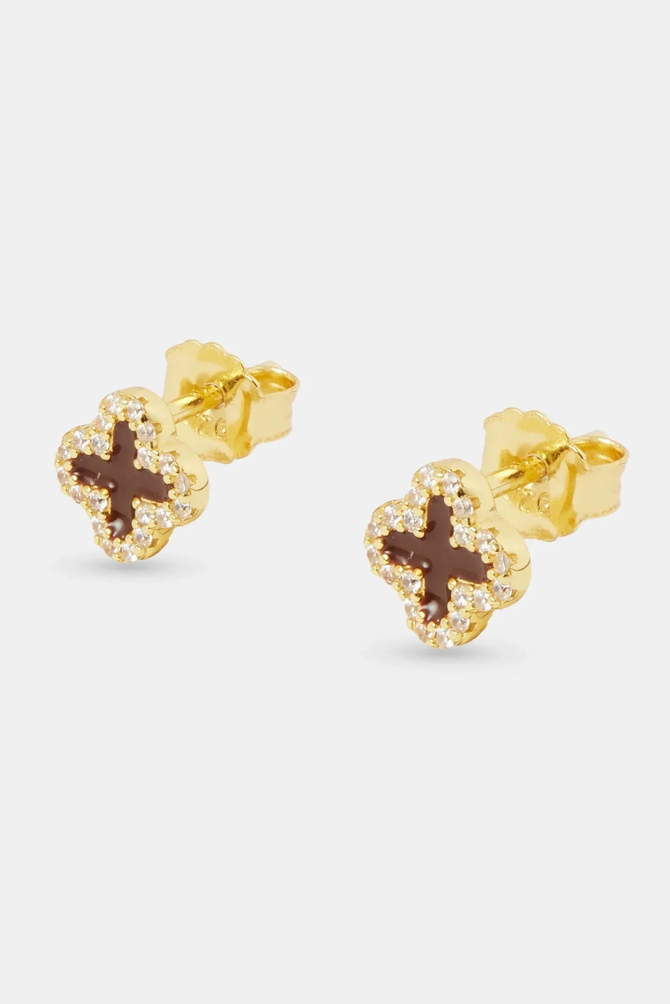 Women JWL-EAR 6mm Chocolate Enamel Motif Stud Earrings - Gold