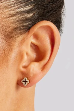 Women JWL-EAR 6mm Chocolate Enamel Motif Stud Earrings - Gold
