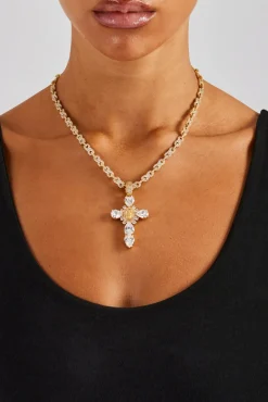 Women JWL-PEND 25mm Clear Cross Pendant - Gold