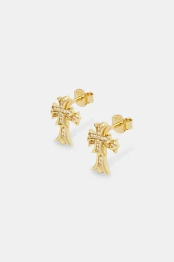 Women JWL-EAR 14mm Double Cross Stud Earrings - Gold