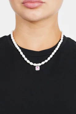 Women JWL-NECK-PRL 6mm Freshwater Pearl & Pink Gemstone Necklace