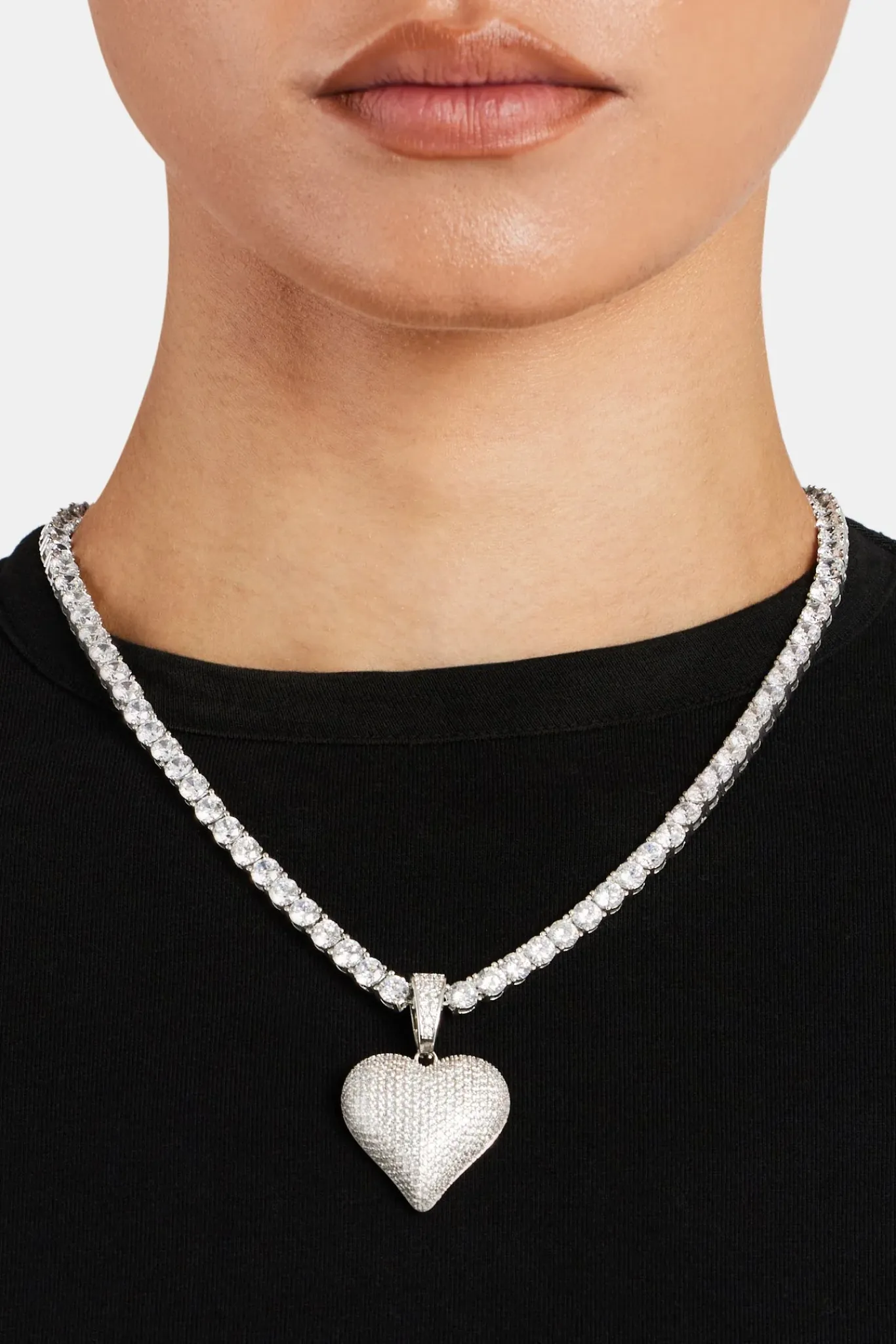 Women JWL-PEND 28mm Iced CZ Pave Heart Pendant