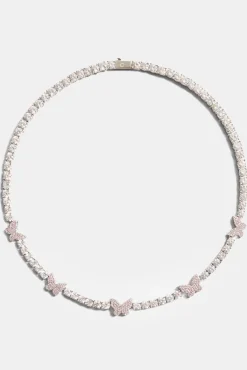 Women JWL-CHN 5mm Iced Pink Cz Butterfly Tennis Necklace