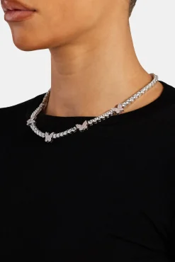 Women JWL-CHN 5mm Iced Pink Cz Butterfly Tennis Necklace
