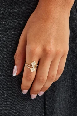 Women JWL-RNG 15mm Motif CZ Twist Ring - Gold