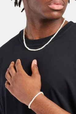 JWL-BUND 4mm Pearl Chain & Bracelet - White