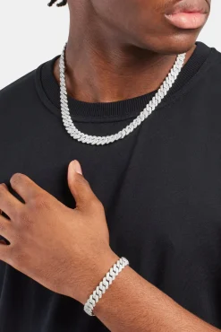 JWL-BUND 10mm Prong Cuban Chain & Bracelet  - White