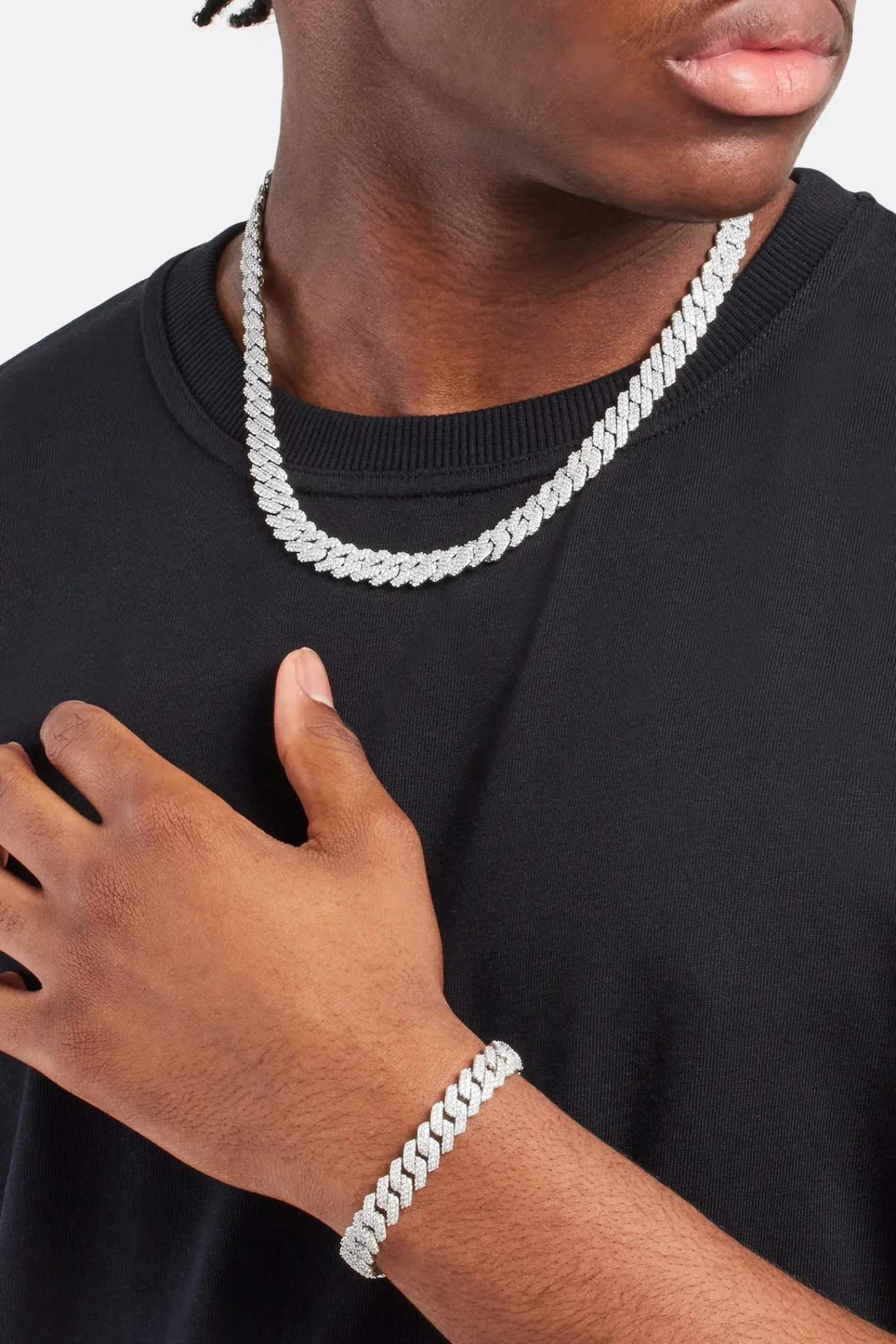 JWL-BUND 10mm Prong Cuban Chain & Bracelet - White