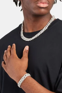 JWL-BUND 14mm Prong Cuban Chain & Bracelet - White