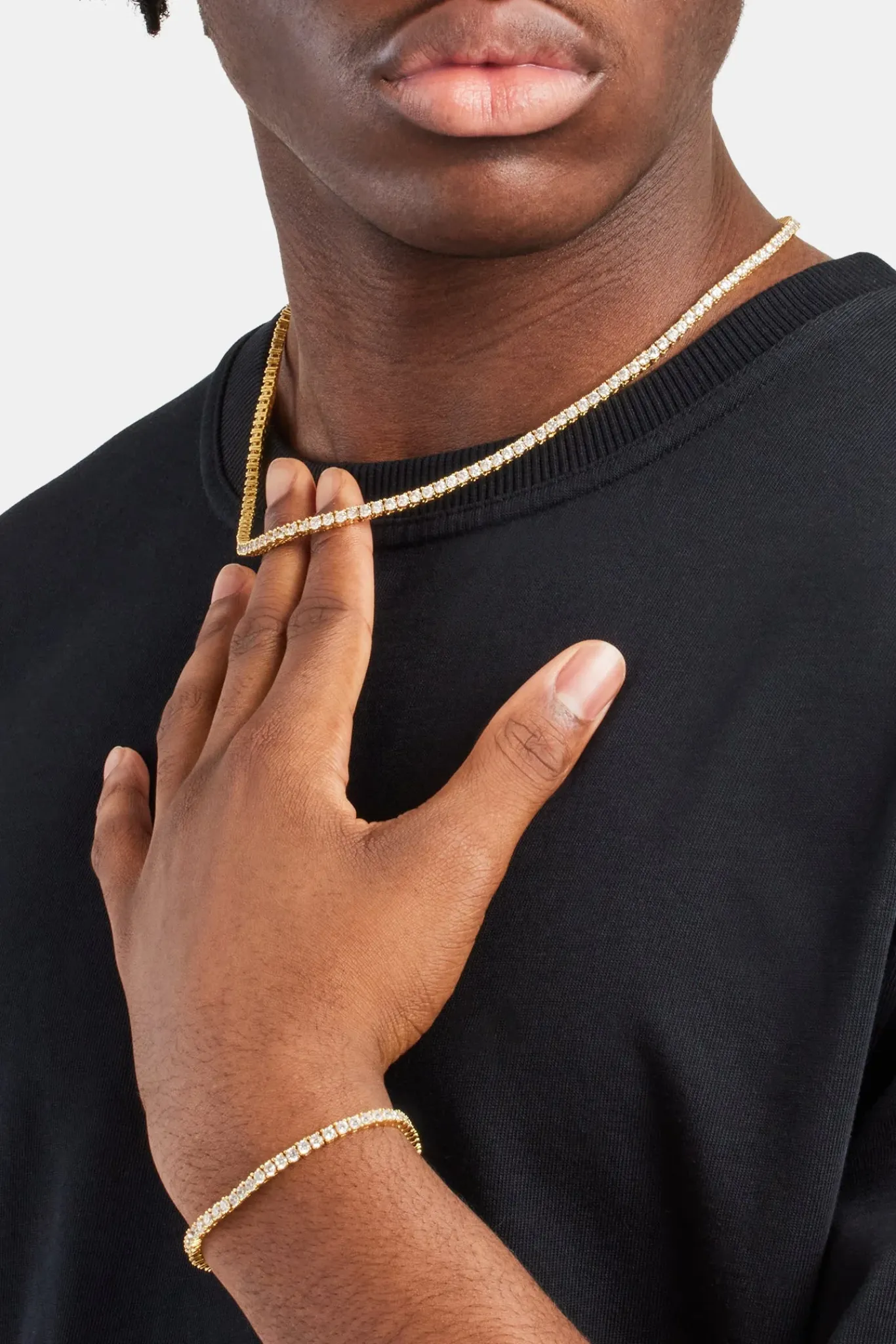 JWL-BUND 3mm Tennis Chain & Bracelet - Gold