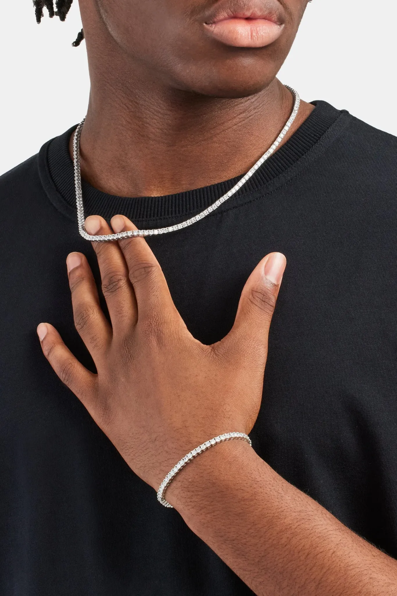 JWL-BUND 3mm Tennis Chain & Bracelet - White