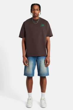CLO-TOP-TEE Motel Back Graphic Oversized T-Shirt - Chocolate