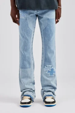 CLO-BOT-DEN Motif Panelled Stacked Flare Jean - Ice Blue